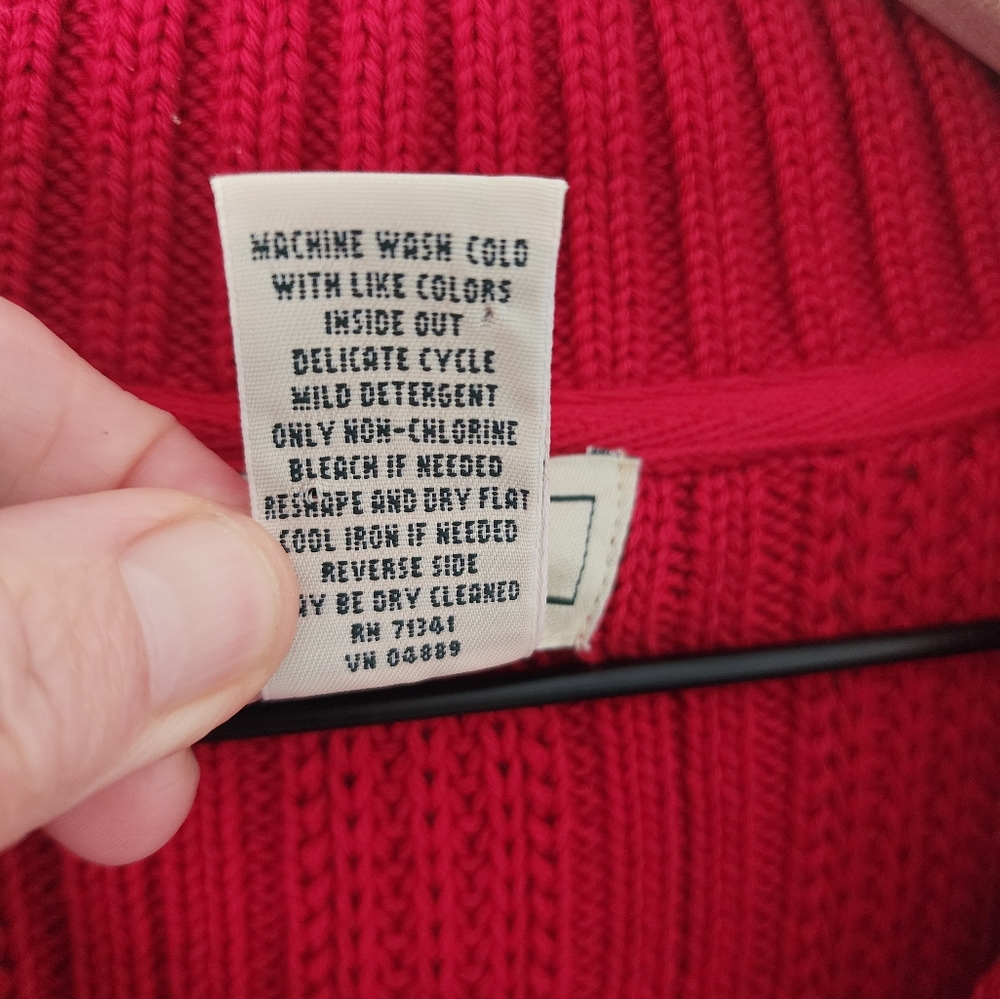 L.L. Bean Red Cardigan Sweater with Ribbed Texture - Picture 4 of 4